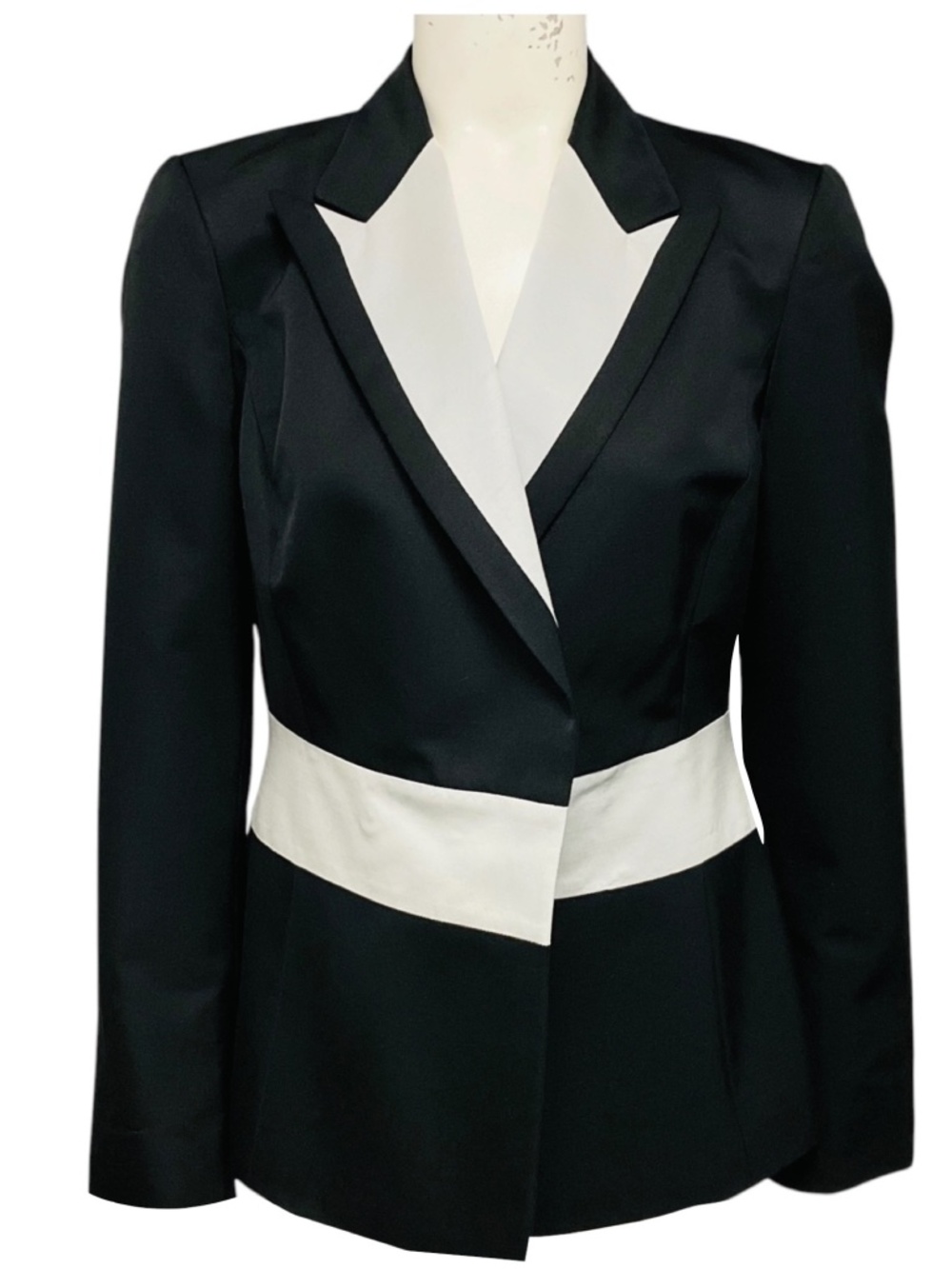 Carolina Herrera Black Wool and Silk Blazer with Silver Trim